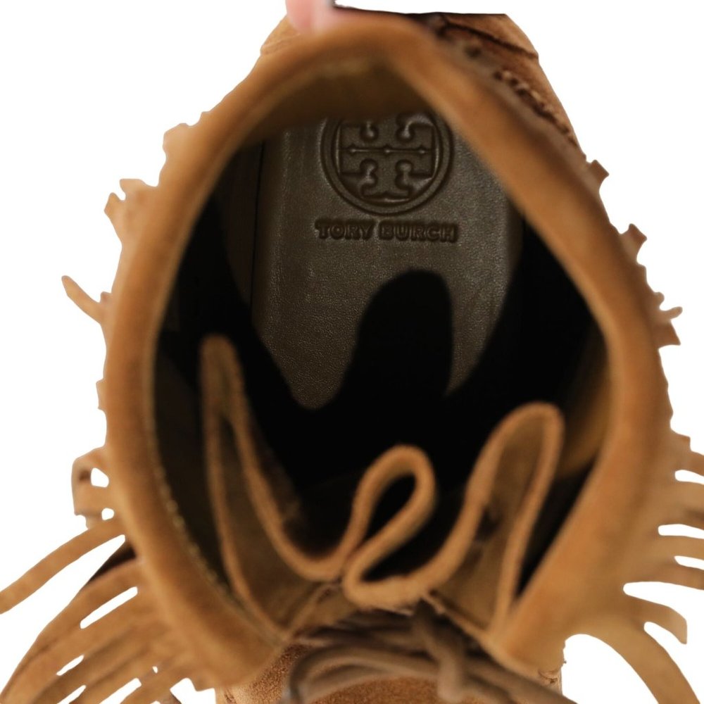 Tory Burch Sonoma Bootie Fringe Suede Brown Women's 5.5 Ankle Moccasins Boots - Picture 4 of 16